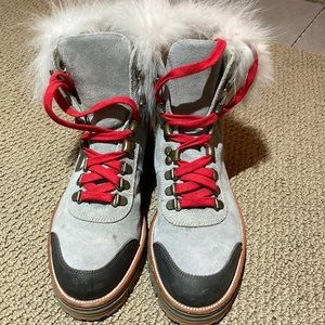 Mr & Mrs fur trimmed, lace up boots